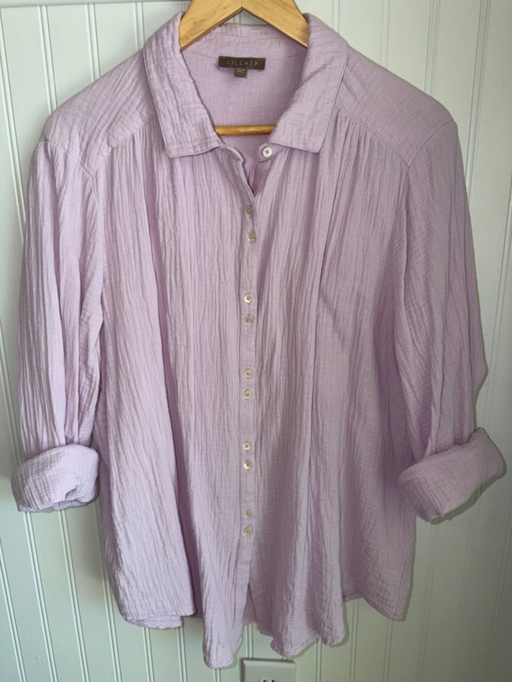 Lilla P Soft Lavender Crinkle Button-Down Shirt